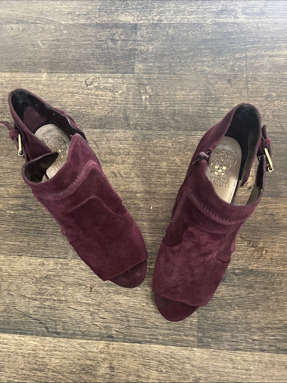 Vince Camuto Burgundy Suede Open-Toe Ankle Booties